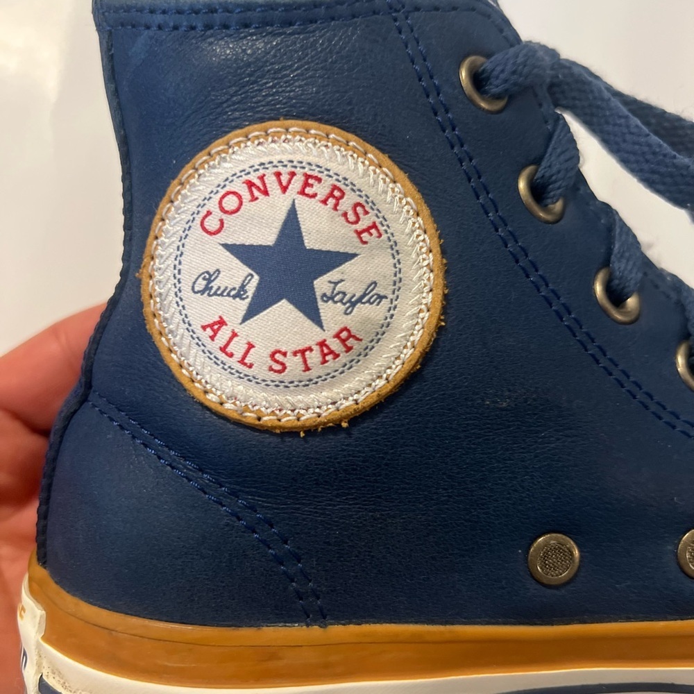 Converse Navy High-Top Sneakers with White Toe and Brown Midsole Trim